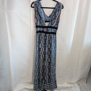 Angie Blue Snake Print Jumpsuit Romper Deep V Size Medium Resortwear Vacation